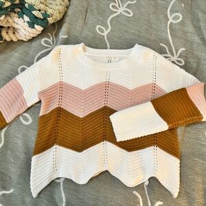 Chevron Pattern Women's Sweater in Cream, Pink, and Brown